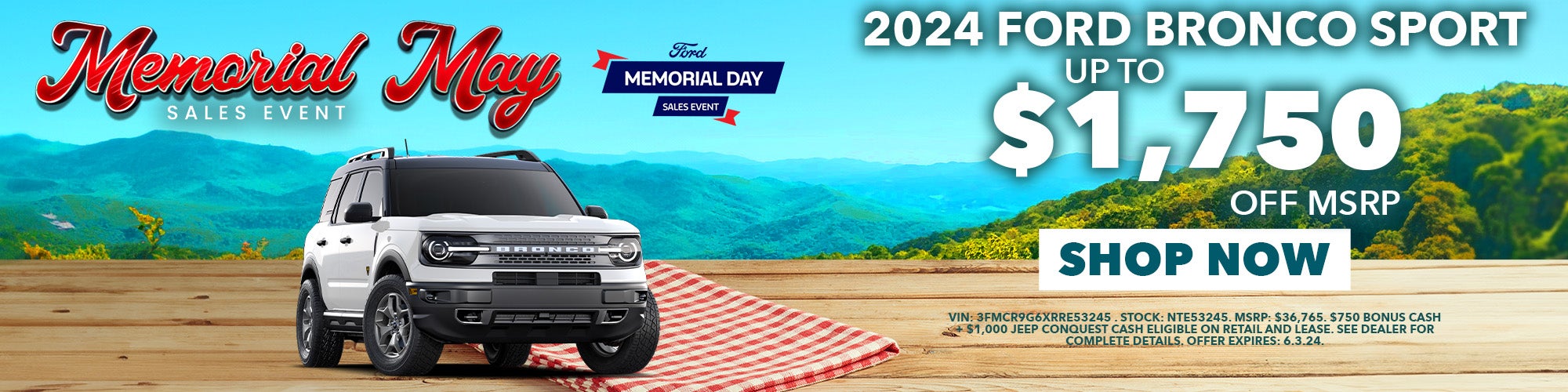 Up to $1,750 off MSRP on 2024 Bronco Sport